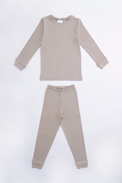 Çocuk Pijama takımı Bej renk basics %100 Pamuk Unisex