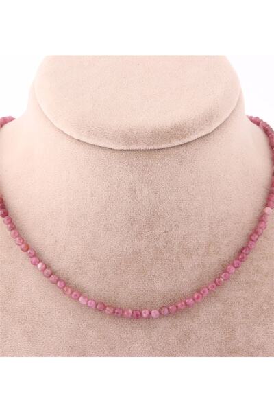 Alp Doğal Taş Turmalin Taşı Doğal Taş Kolye-bileklik Takımı-3-4mm Pembe Ts015