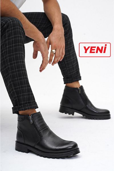 Deripabuc Genuine Leather Men's Black Leather Boots Mrd22-4869