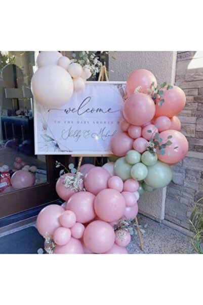 Çemrek Süs Parti Pembe Küf Yeşili Deniz Kumu Doğum Günü Seti Balon Zinciri Se...