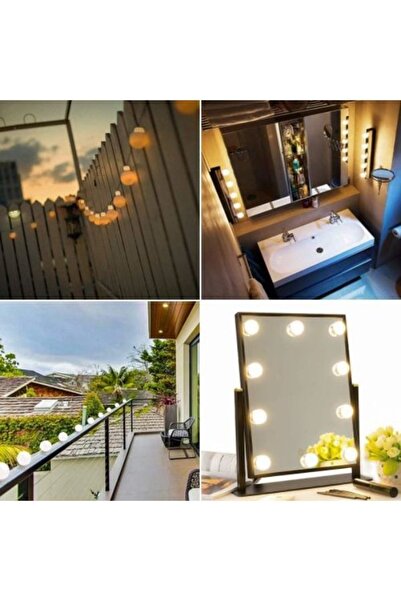 gifttime Hollywood Tarzı 10'lu Makyaj Masası Aynası Için Beyaz Led Işıklı Top...
