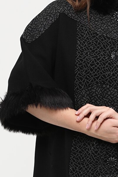 Laden Steel Knitwear Silvery Women's Double Breasted Sleeve Snap Fur Collar Black Large Size Thick Winter Mother Cardigan