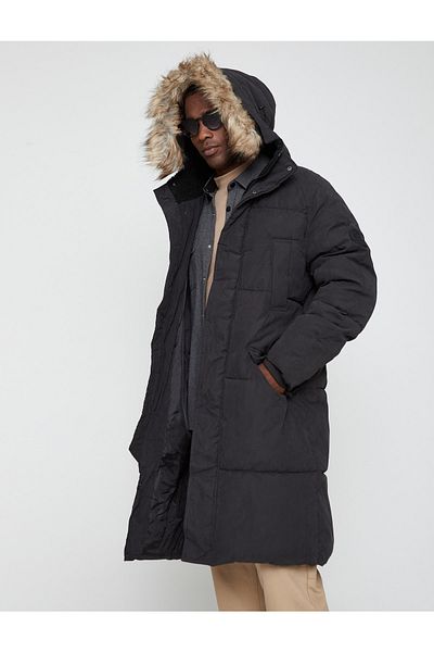 Koton Hooded Anorak Coat with Fur Detail