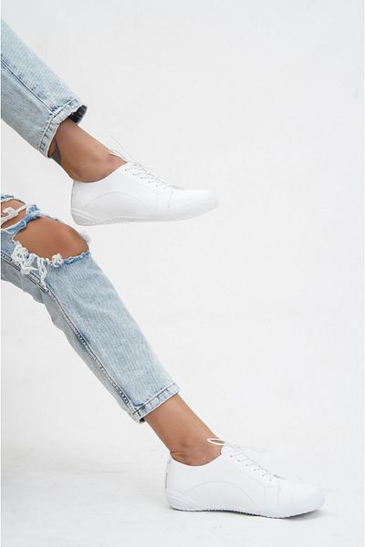 Deripabuc Genuine Leather White Women's Leather Casual Shoes Trc-0503