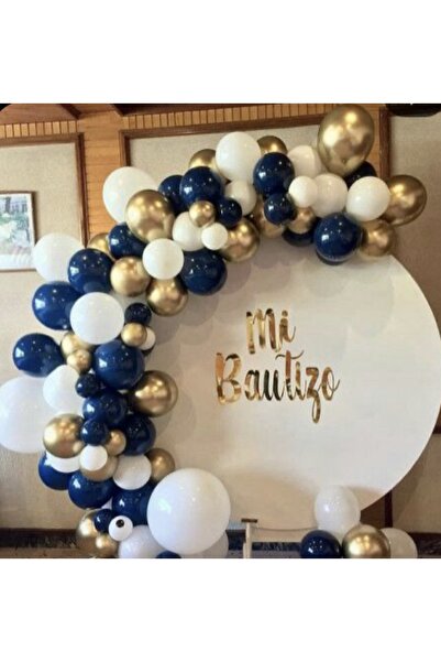 Çemrek Süs Parti Doğum Günü Seti Gece Mavisi Beyaz Krom Gold Balon Zinciri 60...