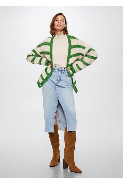 MANGO Woman Buttoned Striped Cardigan