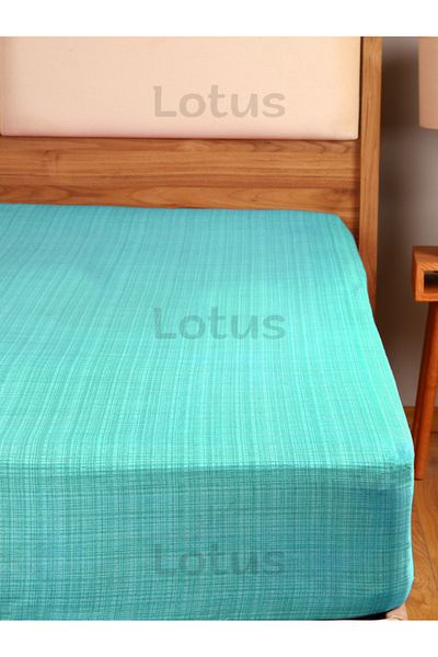 Lotusline طقم ملاءة سرير مرنة من Ranforce بنمط فرشاة مفرد مبطن باللون الأخضر المائي 120x200