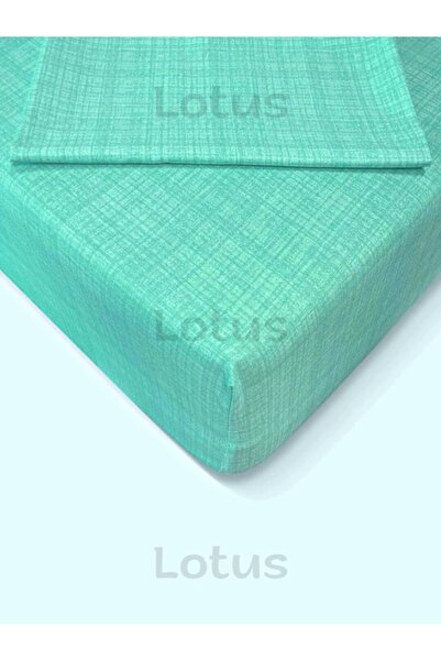 Lotusline Brush Pattern Ranforce Elastic Fitted Bed Sheet Set Single Pillowed Water Green