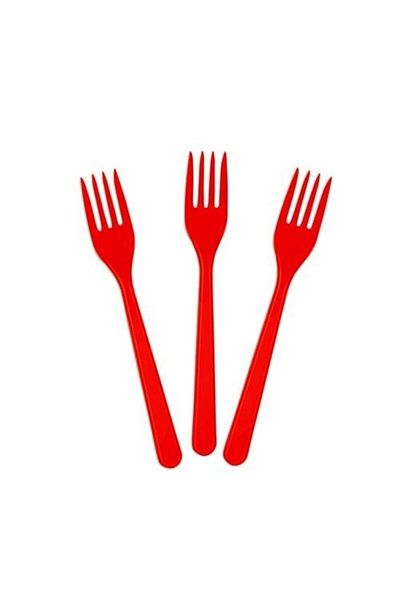 DÜVENCİ TİCARET Red Plastic Fork - Set of 25