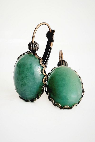 LADYMİRAGE Aventurine Natural Stone Vintage Earrings