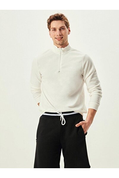 Ltb Marıfod Yarım Fermuarlı Dik Yaka Beyaz Sweatshirt