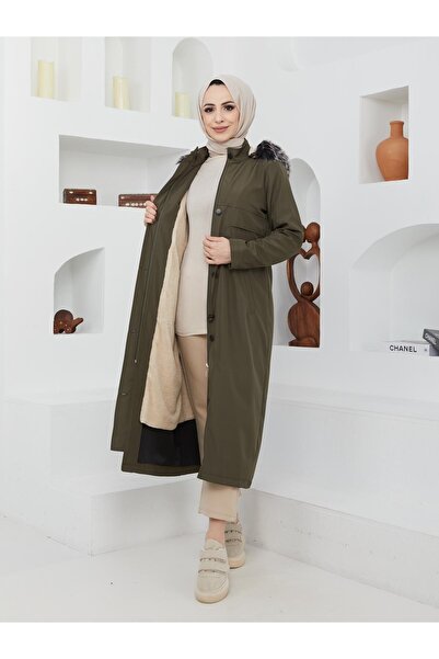 KMKkombin Women's Full Fur Water and Windproof Large Size Coat