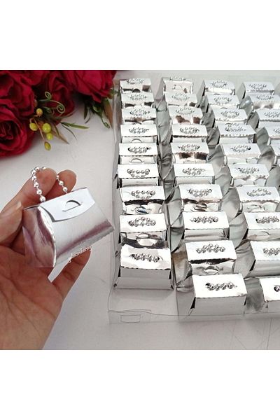 Gelincimherşey Silver 50 Pieces Mini Bag Shaped Beaded Gift Henna