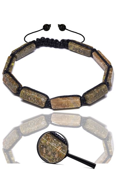 Tesbih Atölyesi Certified Unakite Stone Natural Stone Bracelet - Rectangular