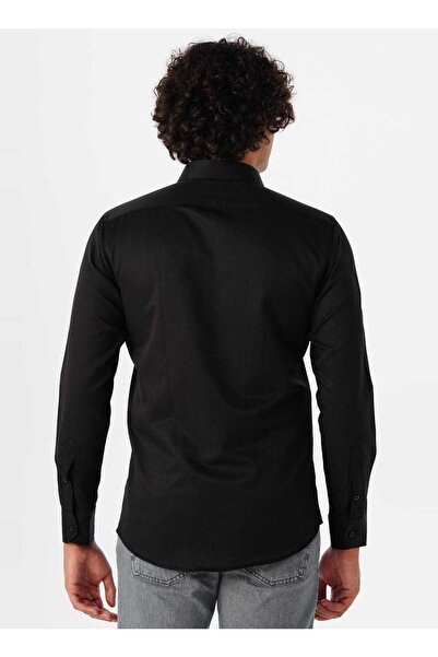 SÜVARİ Ανδρικό πουκάμισο με γιακά Dobby Black Gm2024700346