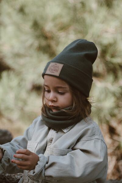 Tarkito Organic 1-3 Years Old Children's Beret & Neck Collar Set - Khaki