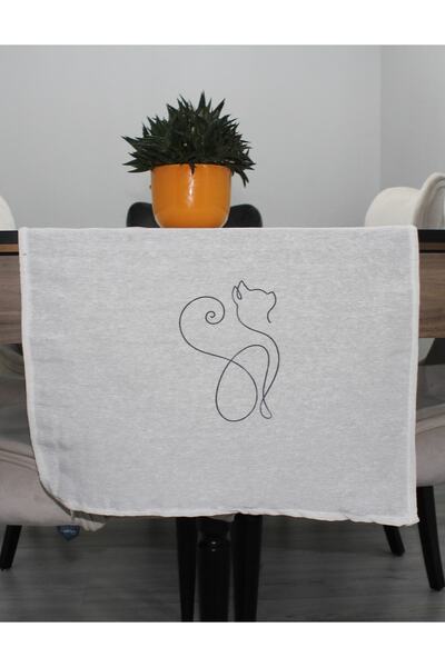 LİSAHAN Cream Kitten Cat Printed Runner
