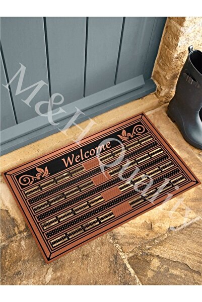 M&H Quality سجادة أمامية للباب مكتوب عليها ترحيب، لون نحاسي