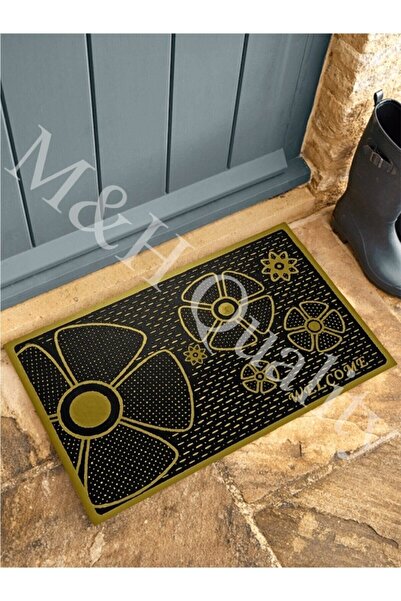 M&H Quality Welcome Yazlı Kapı Önü Paspası Altın Rengi