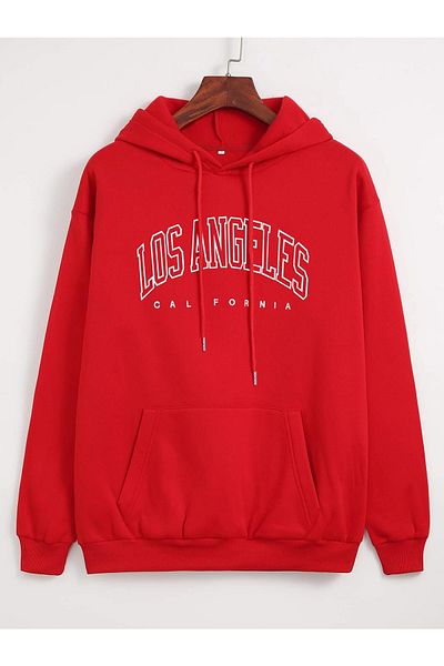 ALİKA Unisex Los Angeles Kangaroo Pocket Oversize Hooded Sweatshirt