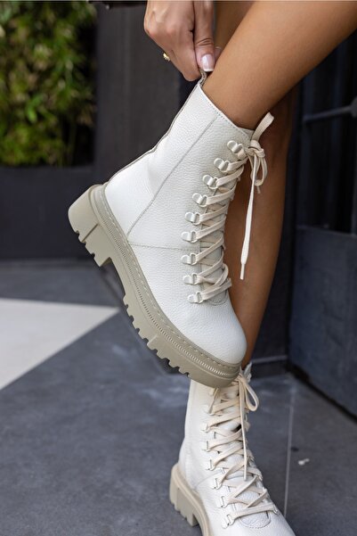 ANGELİNA JONES Patrick Γυναικείες Μπότες από Γνήσιο Δερμάτινο Μπεζ