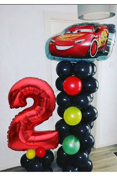 PARTİAVM Lightning Mcqueen Numeral Balloon Column Cars Balloon Traffic Lamp Shaped Welcome Set