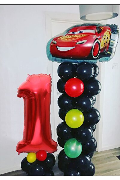 PARTİAVM Şimşek Mcqueen Rakamlı Balon Sütunu Arabalar Balon Trafik Lambası Şe...