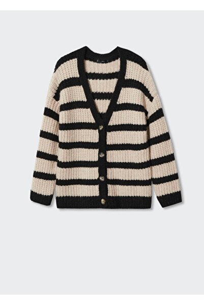 MANGO Woman Düğmeli Çizgili Hırka