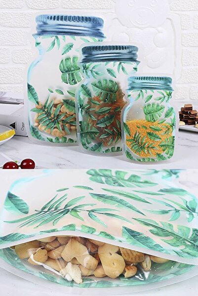 Binbirreyon Kilitli Buzdolabı Poşeti 3 Lü Set Saklama Kavanoz Desenli Rd029