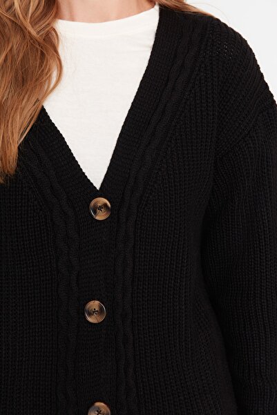 Trendyol Collection Hair Knitted Patterned Black Knitwear Cardigan - TWOAW23HI00627