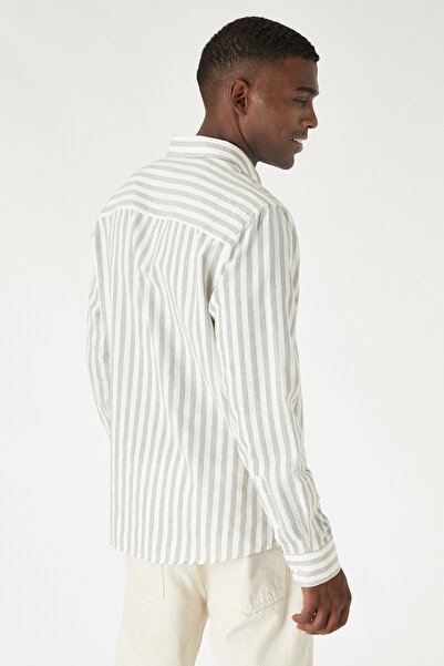 Koton Grau gestreiftes Herrenhemd 3WAM60152HW