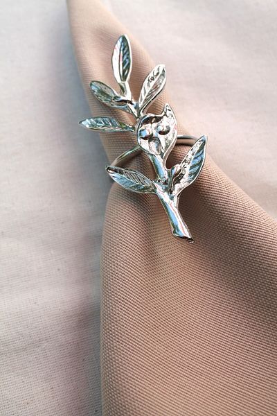 Emtory Home 6 Pieces Silver Olive Branch Modern Metal Napkin Ring