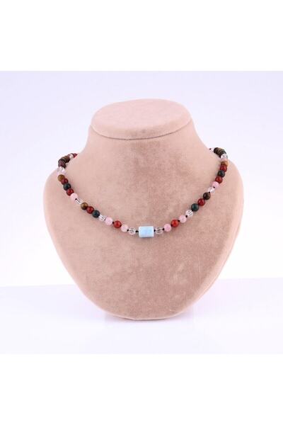 Alp Doğal Taş Cancer Zodiac Necklace - Selenite, Blue Agate, Blood Stone, Smoky Quartz, Amethyst, Hematite, Pink Quartz