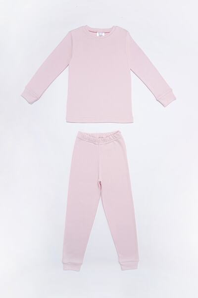 Kız Çocuk Pijama takımı %100 Pamuk Pembe basis