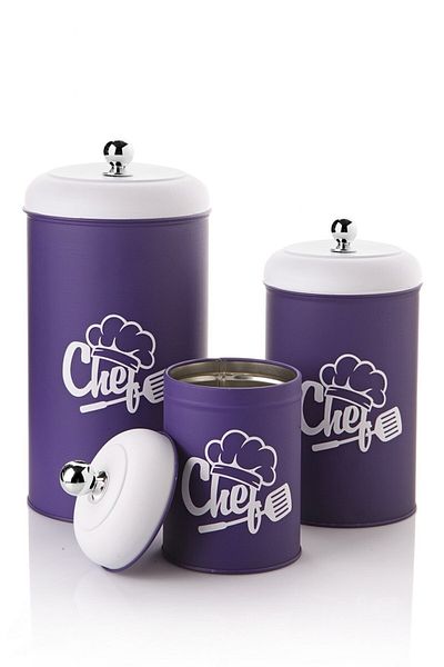 PERLAEVKAHVE 3-Piece Metal Chef Patterned Meta Storage Set