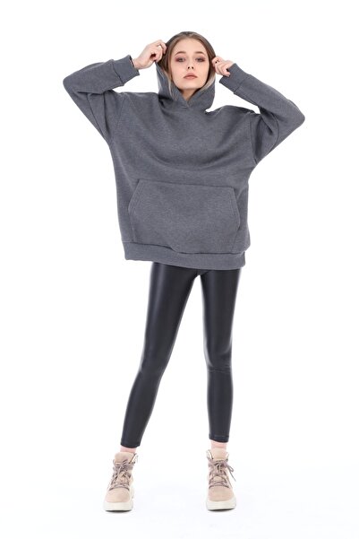 VOSSAX Anthracite Hooded Oversize Sweatshirt - Forever Printed Anthracite Sweatshirt