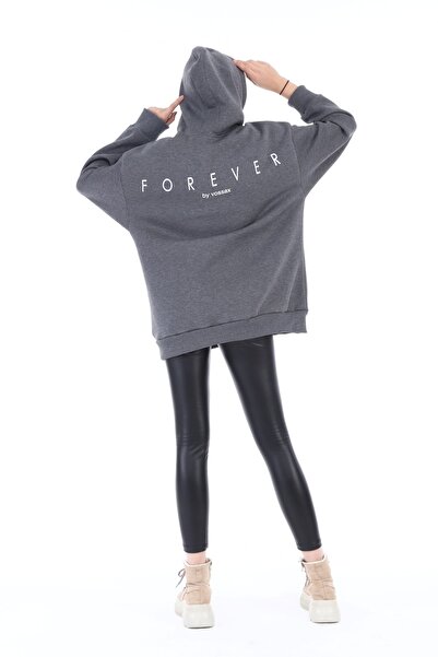 VOSSAX Anthracite Hooded Oversize Sweatshirt - Forever Printed Anthracite Sweatshirt
