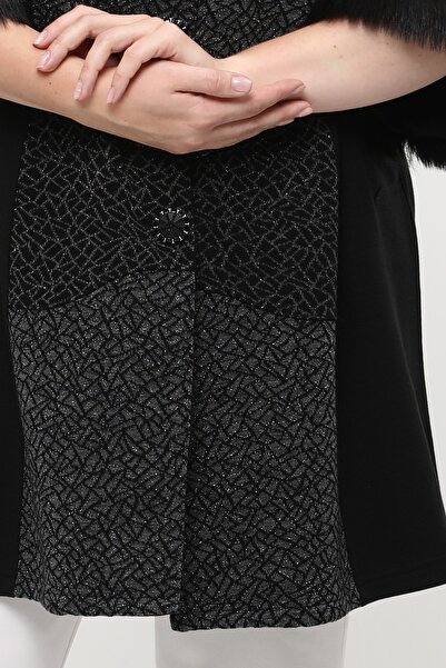 Laden Steel Knitwear Silvery Women's Double Breasted Sleeve Snap Fur Collar Black Large Size Thick Winter Mother Cardigan