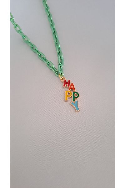 SOUL BY A&B Happy Necklace with Green Chain Colorful New Year New Year