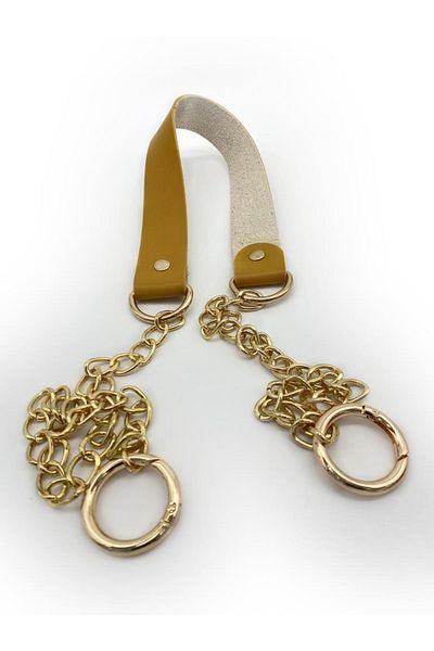 angel çanta aksesuar Mustard Color Single Layer Faux Leather - Thin Chain Handle Light Gold Metal