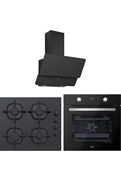 Esty Silverline 3471 6o Cm - Aco5360b01 - Aef6603b02 Siyah Cam Ankastre Set