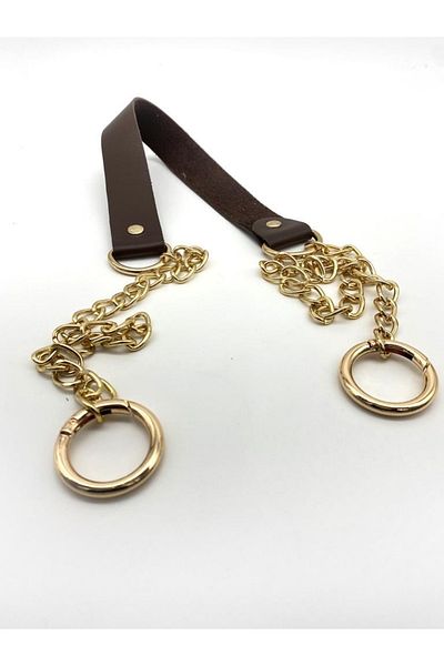 angel çanta aksesuar Single Layer Faux Leather Brown Thin Chain Handle Light Gold Metal