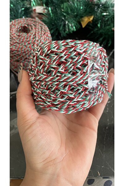 Hayal.kirtasiyesi Paketleme Ipi 100 Metre Yeşil Beyaz Kırmızı Yılbaşı Renkleri Etiket Ipi