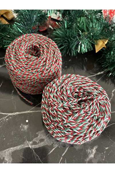 Hayal.kirtasiyesi Paketleme Ipi 100 Metre Yeşil Beyaz Kırmızı Yılbaşı Renkleri Etiket Ipi