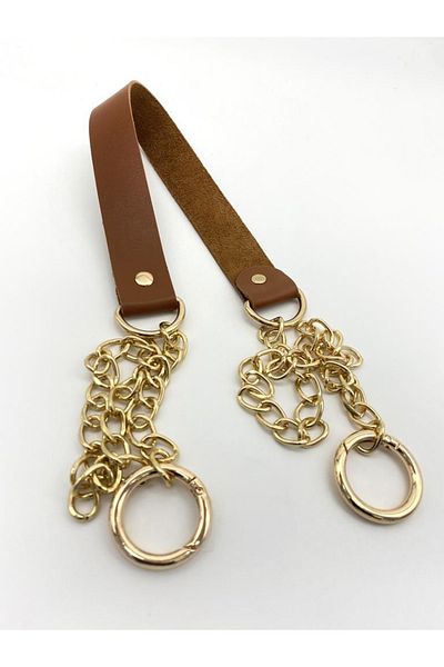 angel çanta aksesuar Single Layer Faux Leather Tan Color Thin Chain Handle Light Gold Metal