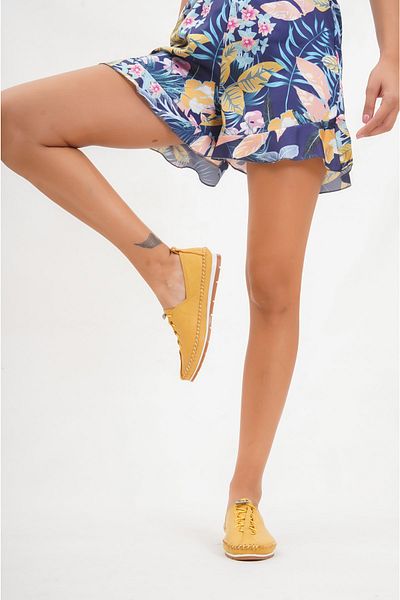 Deripabuc Genuine Leather Yellow Women's Leather Ballerinas Dp16-0051