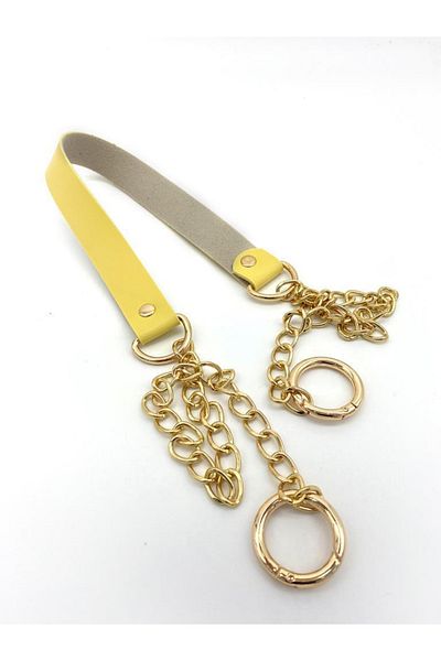 angel çanta aksesuar Single Layer Faux Leather Yellow Color Thin Chain Handle Light Gold Metal
