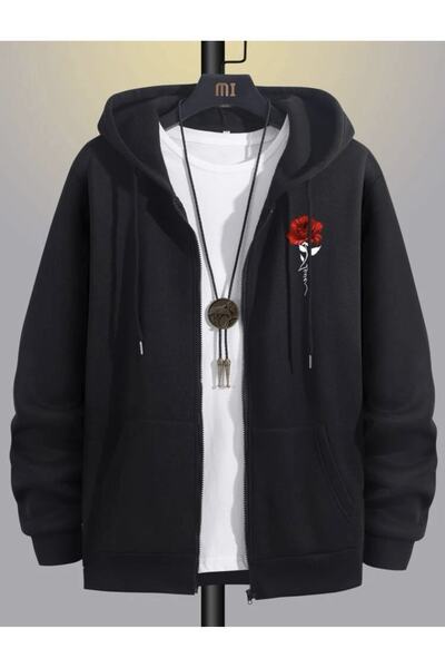 Be Original oversized Unisex Rose Love με τύπωμα E Φούτερ με κουκούλα με φερμ...