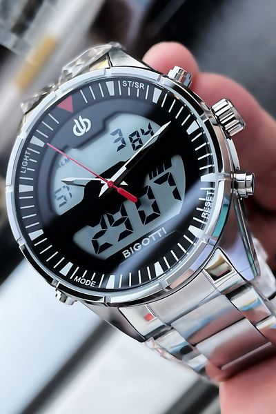 Bigotti Men's Wristwatch 5 Atm Waterproof Silver Color Full Steel + Bracelet Gift Elg571