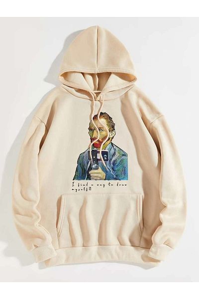 ALİKA Φούτερ Unisex Μπεζ Kangaroo Pocket Oversize